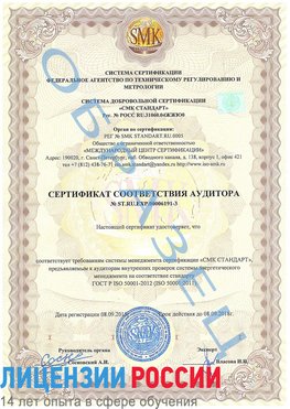 Образец сертификата соответствия аудитора №ST.RU.EXP.00006191-3 Дербент Сертификат ISO 50001